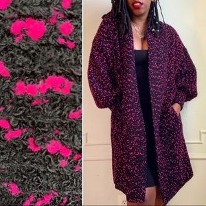 Vintage 80s Pink and Black Boucle Cardigan Sweater